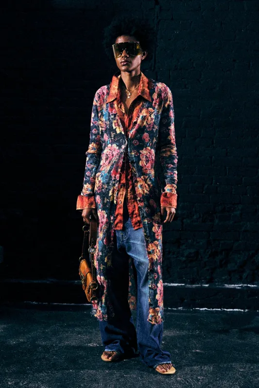 PRINTED SKINNY LONG CARDIGAN - RED FLORAL MULTI sold by R13