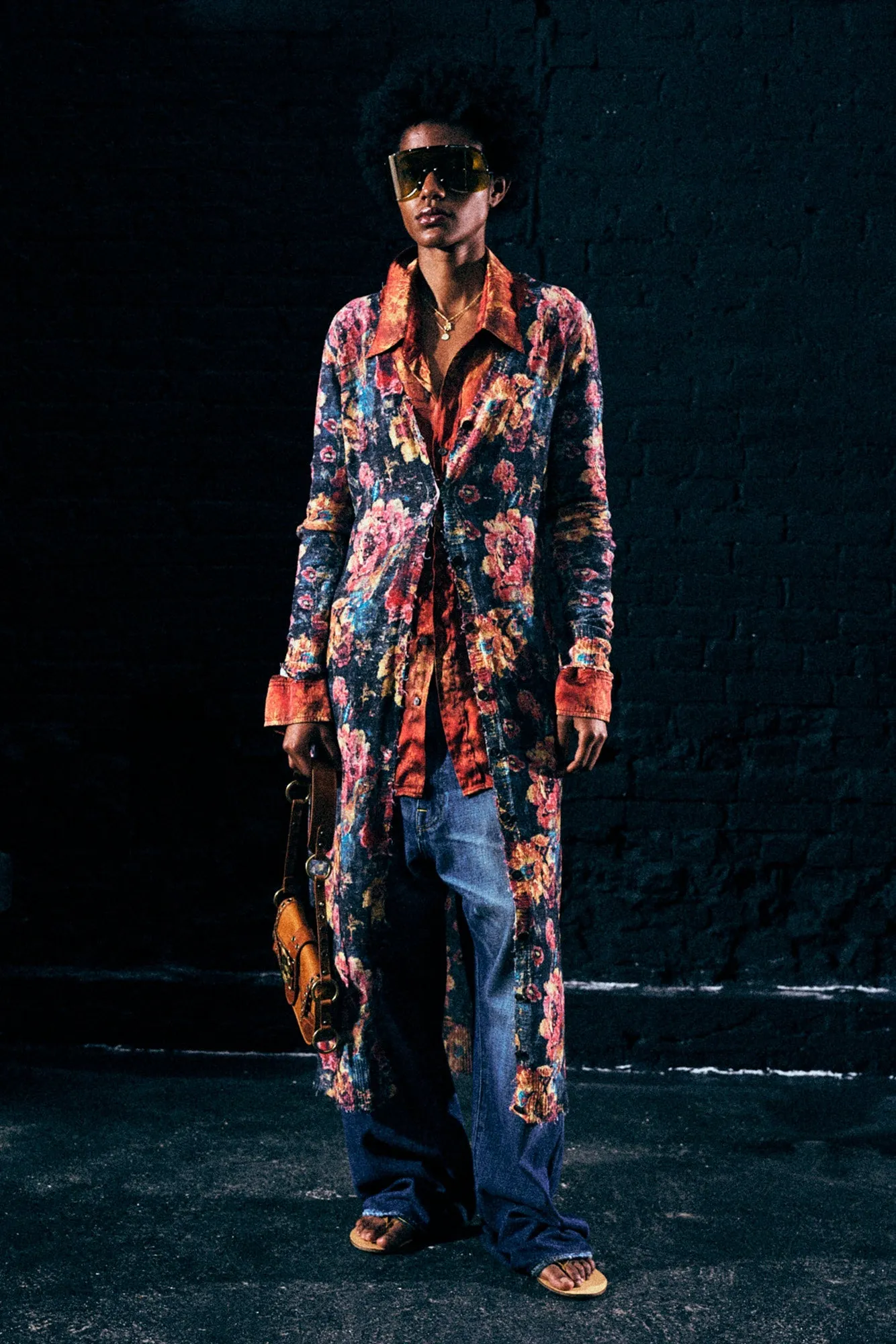 PRINTED SKINNY LONG CARDIGAN - RED FLORAL MULTI sold by R13