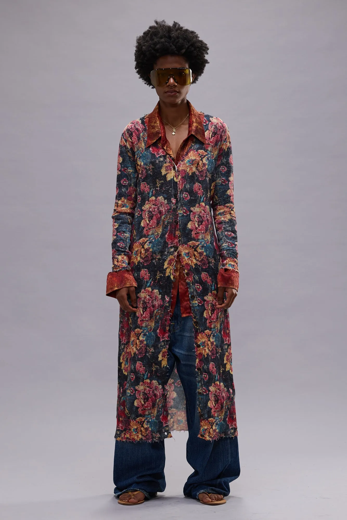 PRINTED SKINNY LONG CARDIGAN - RED FLORAL MULTI sold by R13 product image thumbnail 3