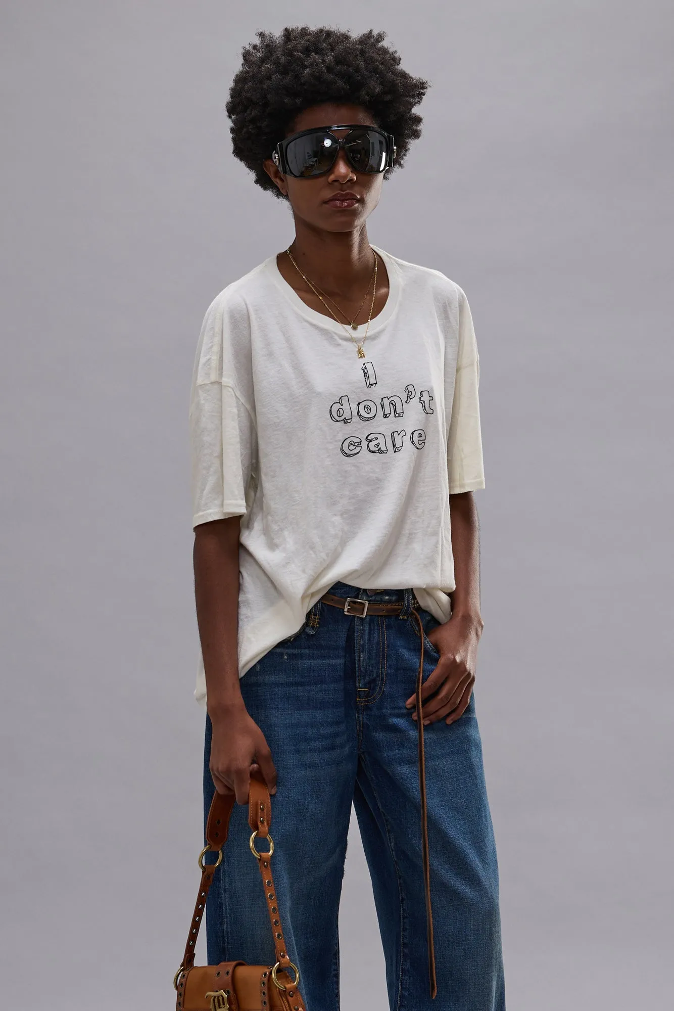 I Don't Care Relaxed T - Ecru White sold by R13
