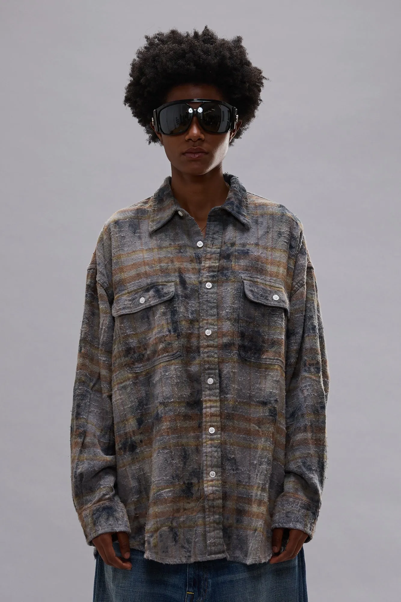 BOYFRIEND SHIRT - OVERDYED LIGHT BLUE PLAID sold by R13 product image thumbnail 4