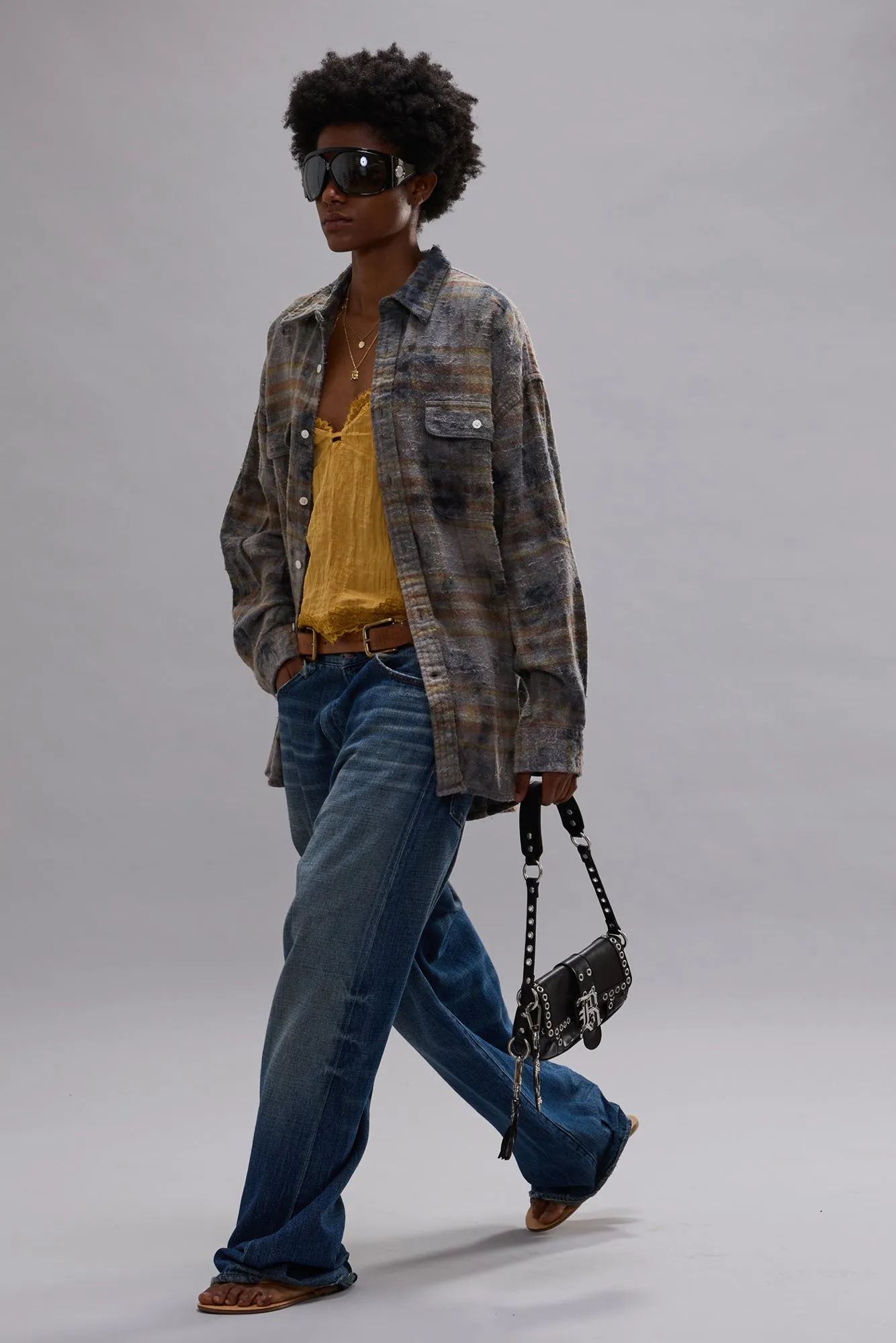 BOYFRIEND SHIRT - OVERDYED LIGHT BLUE PLAID sold by R13 product image thumbnail 2