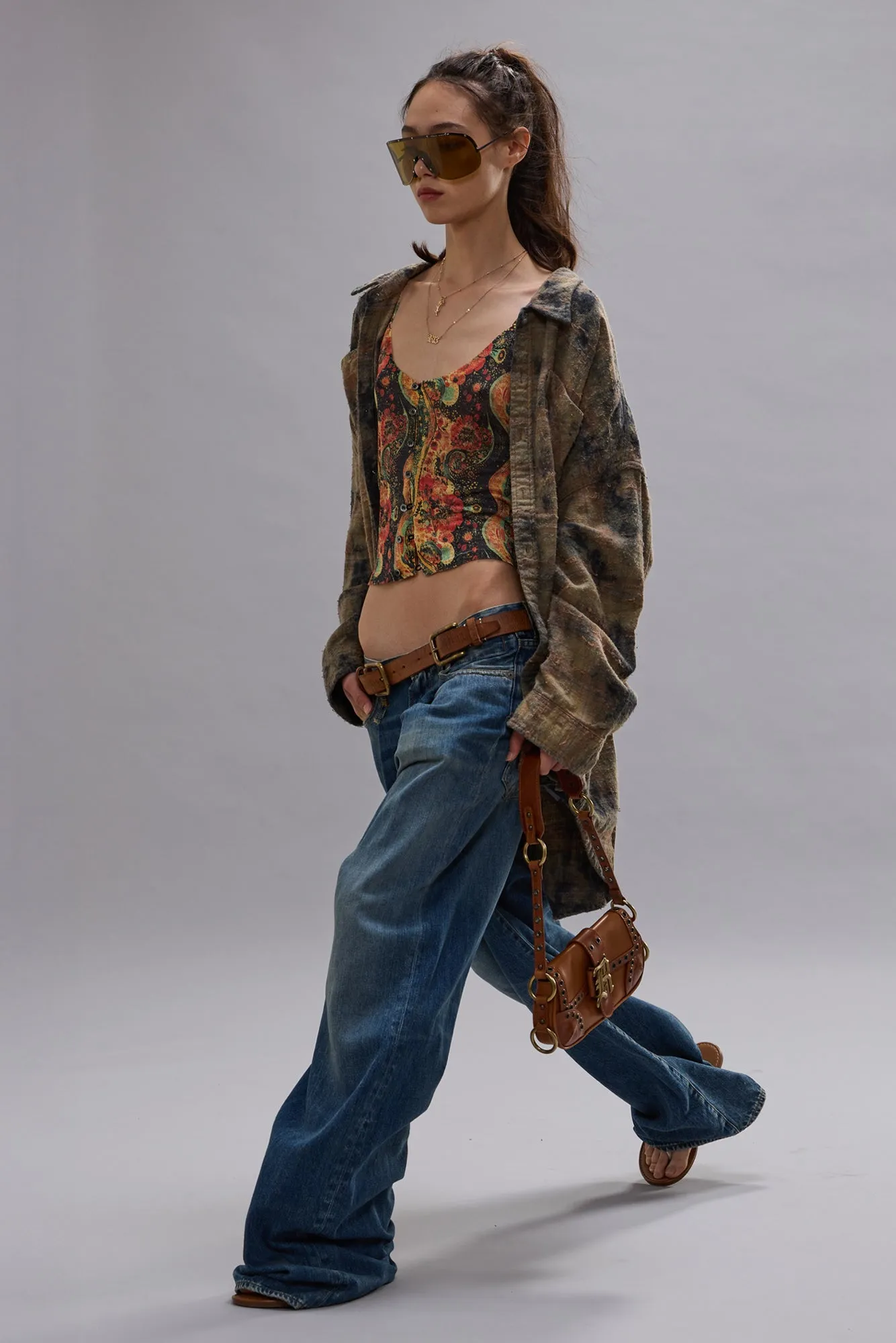 DROP NECK WORKSHIRT - BLEACHED ORANGE GREEN PLAID sold by R13 product image thumbnail 2