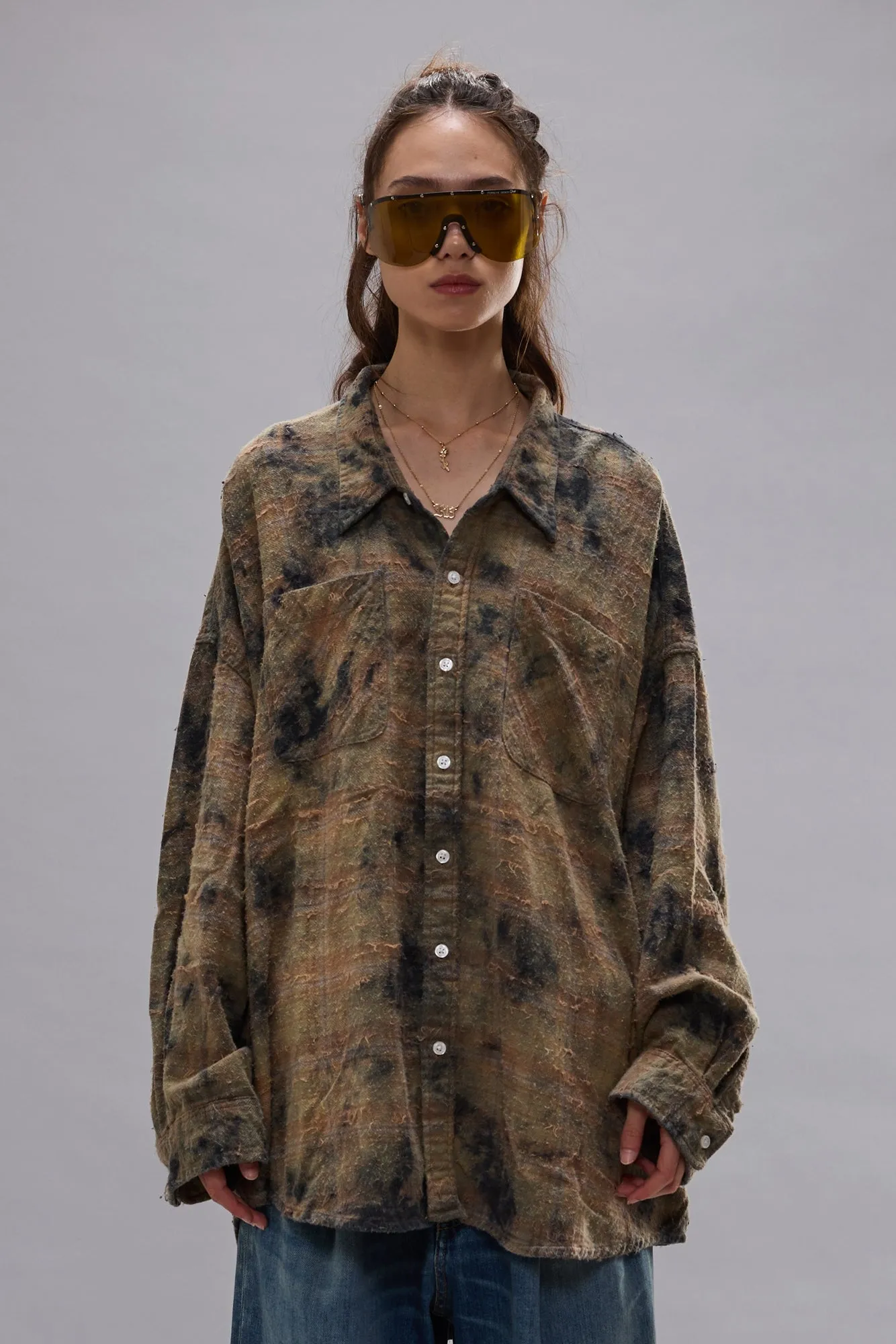 DROP NECK WORKSHIRT - BLEACHED ORANGE GREEN PLAID sold by R13 product image thumbnail 4