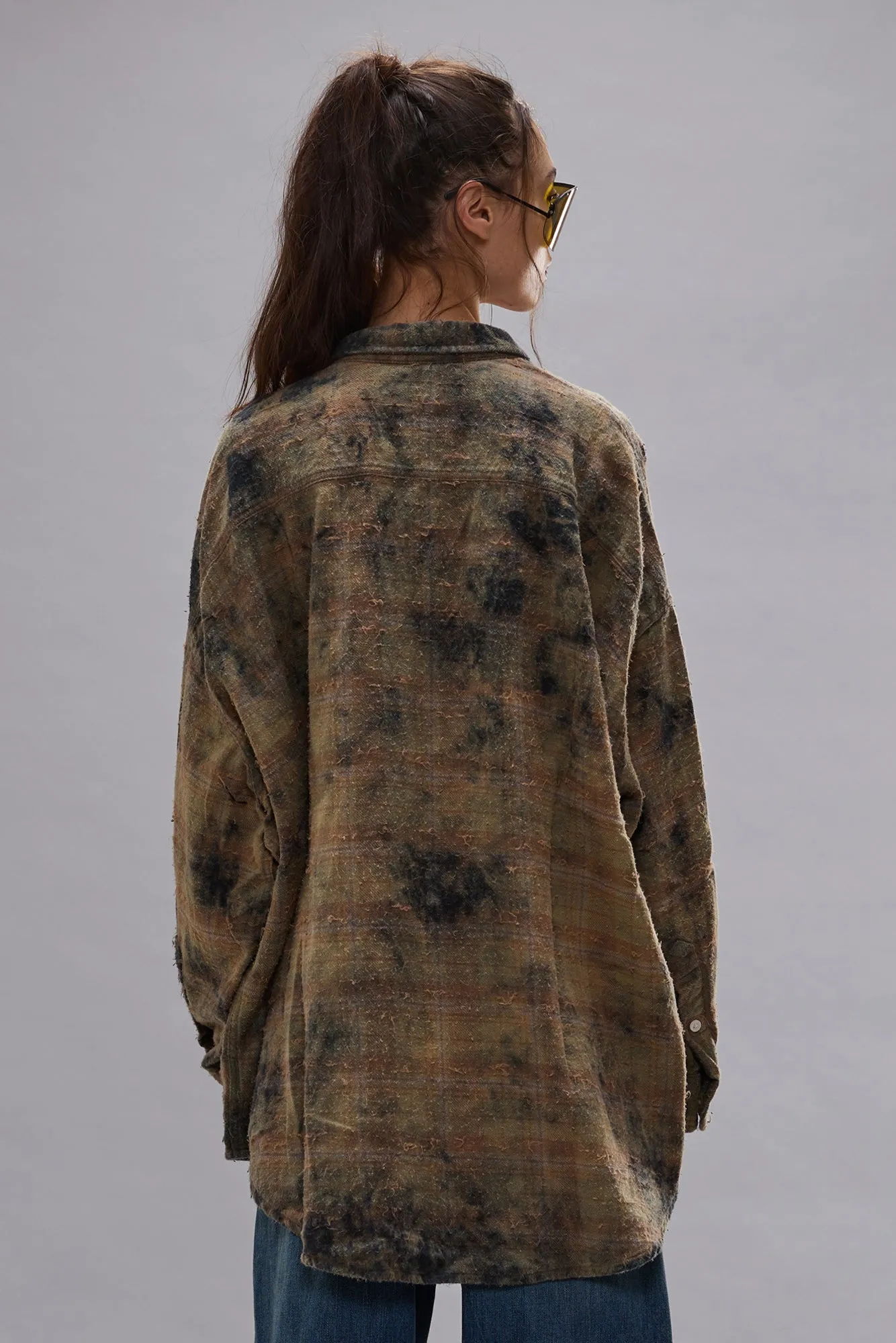 DROP NECK WORKSHIRT - BLEACHED ORANGE GREEN PLAID sold by R13 product image thumbnail 5