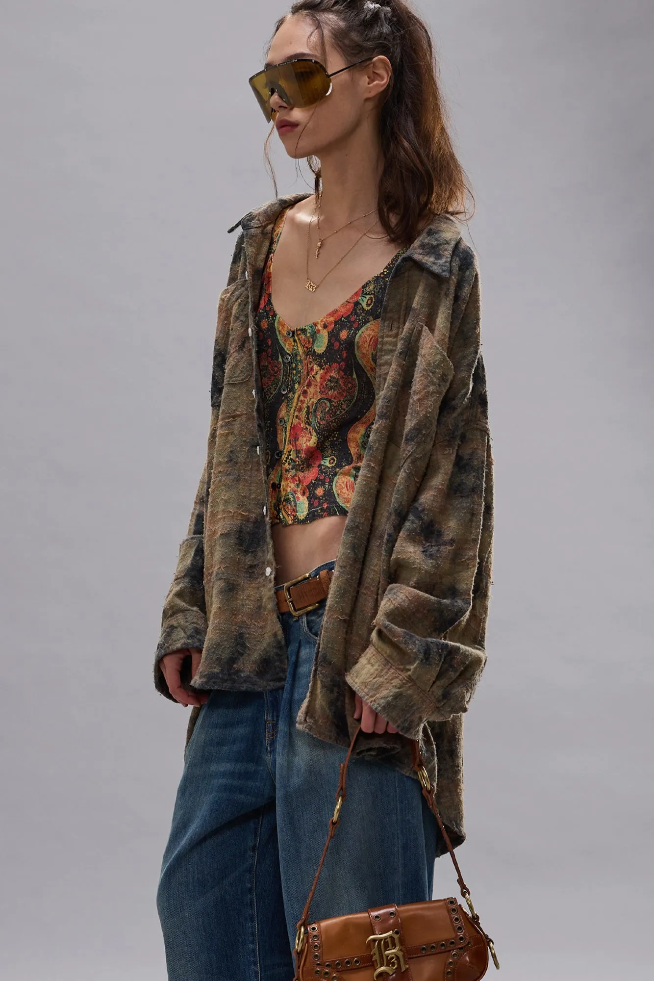 DROP NECK WORKSHIRT - BLEACHED ORANGE GREEN PLAID sold by R13