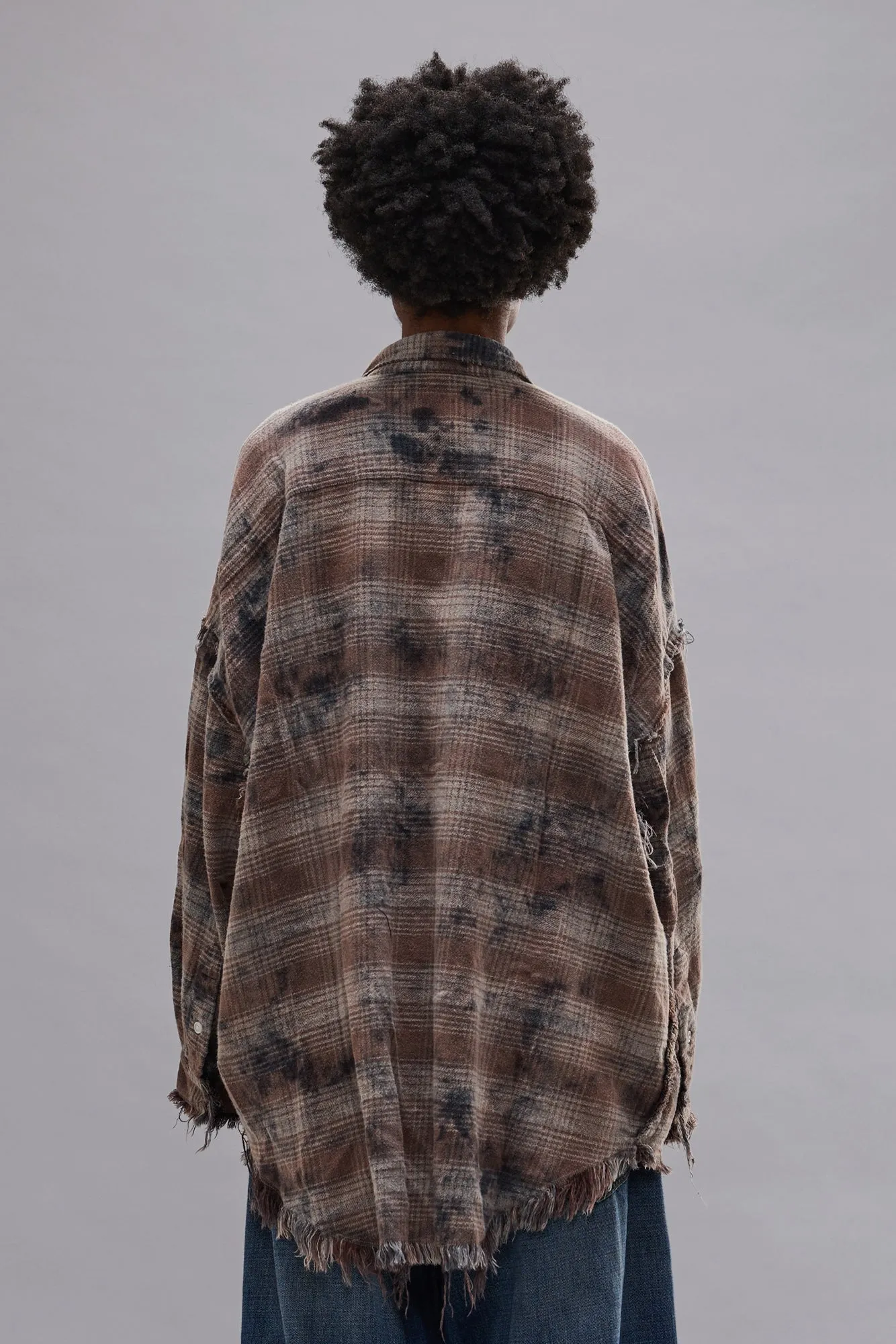 SHREDDED SEAM DROP NECK SHIRT - OVERDYED GREY PLAID sold by R13 product image thumbnail 5