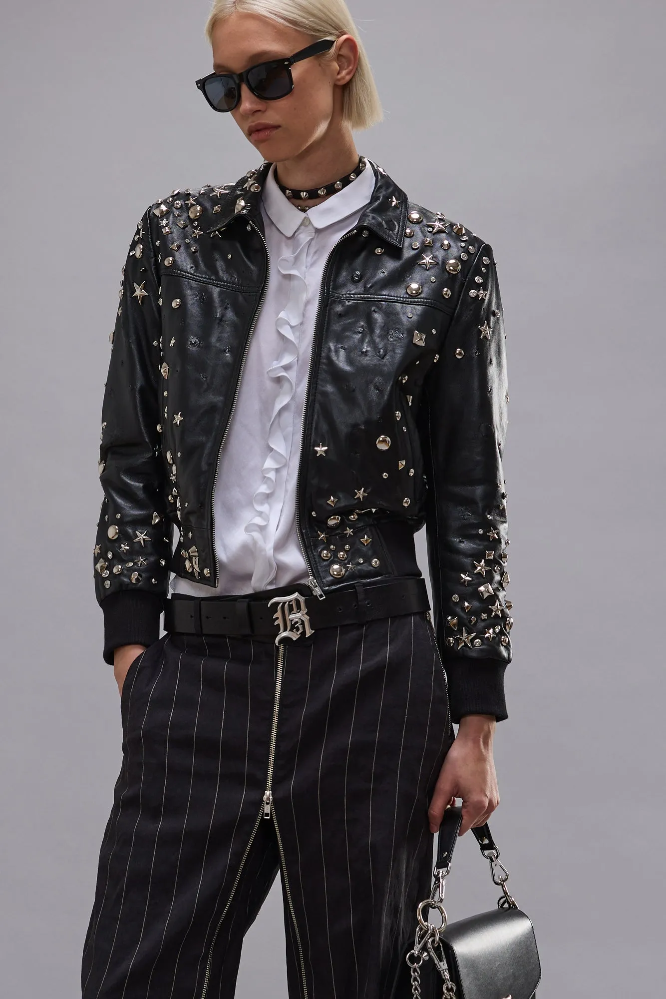 BERLIN LEATHER JACKET - BLACK WITH STUDS sold by R13 product image thumbnail 2