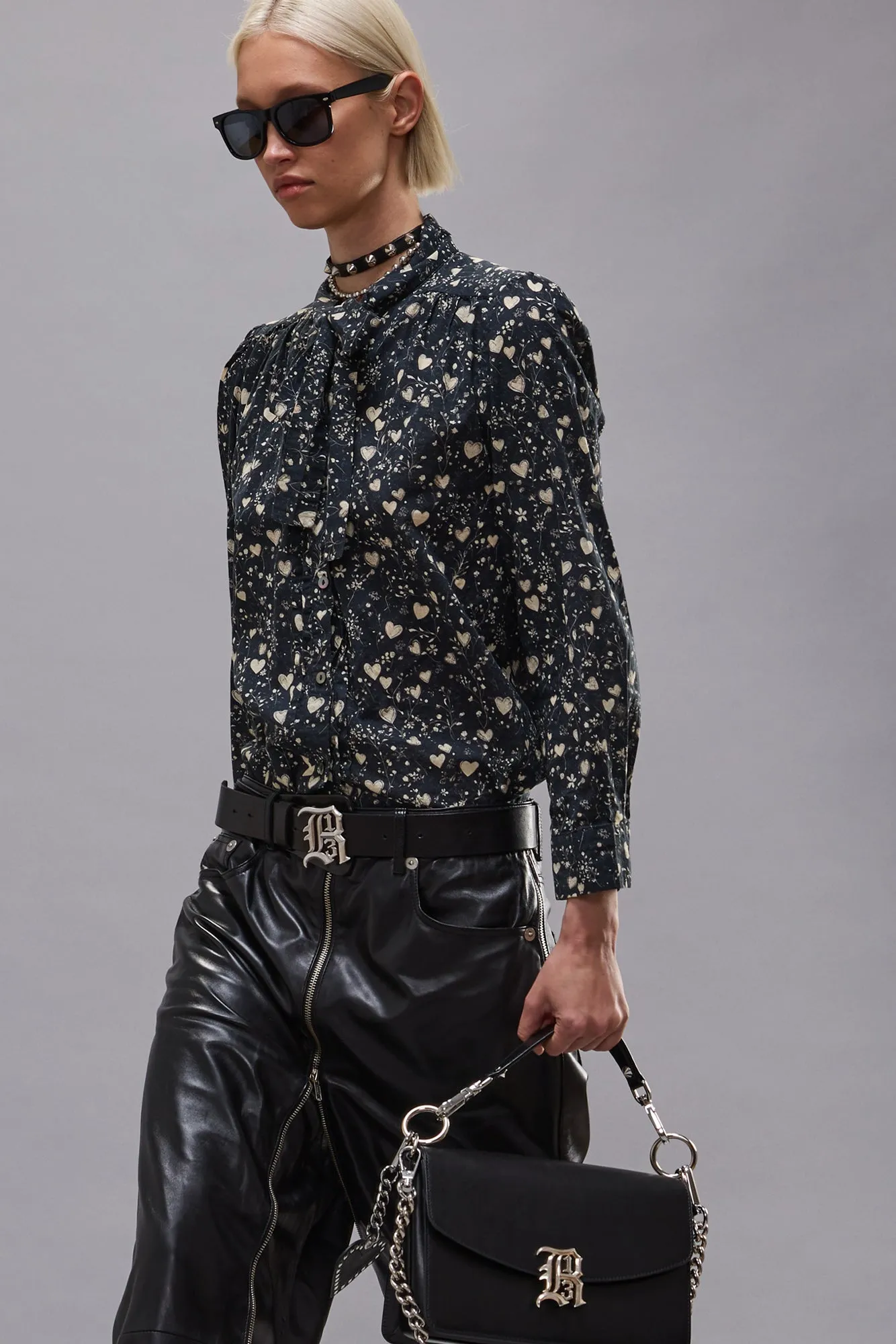 NECK TIE SHIRT - MINI HEARTS ON BLACK sold by R13 product image thumbnail 3