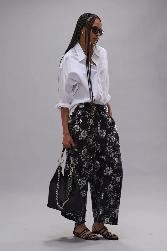 CROPPED PLEATED SWEATPANT - SILVER FLORAL ON BLACK sold by R13