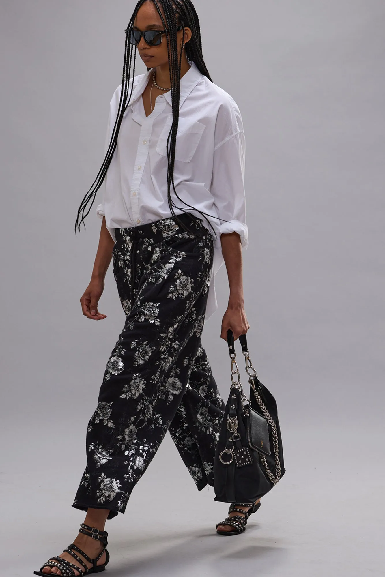 CROPPED PLEATED SWEATPANT - SILVER FLORAL ON BLACK sold by R13 product image thumbnail 2