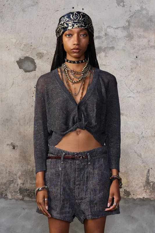 3/4 SLEEVE TWISTED FRONT CARDIGAN - CHARCOAL GREY made by R13