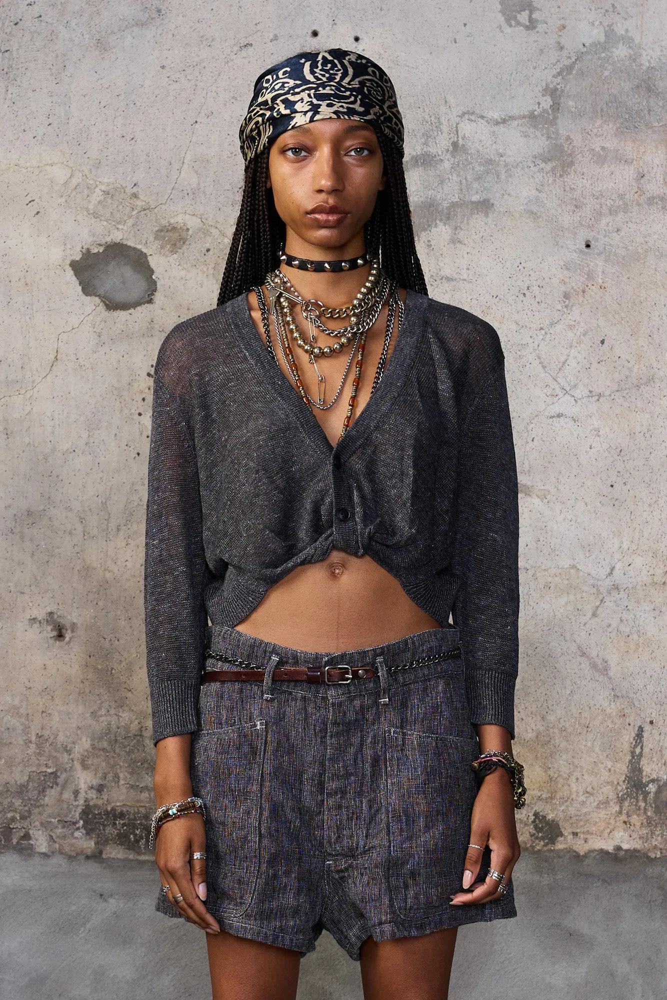 3/4 SLEEVE TWISTED FRONT CARDIGAN - CHARCOAL GREY sold by R13