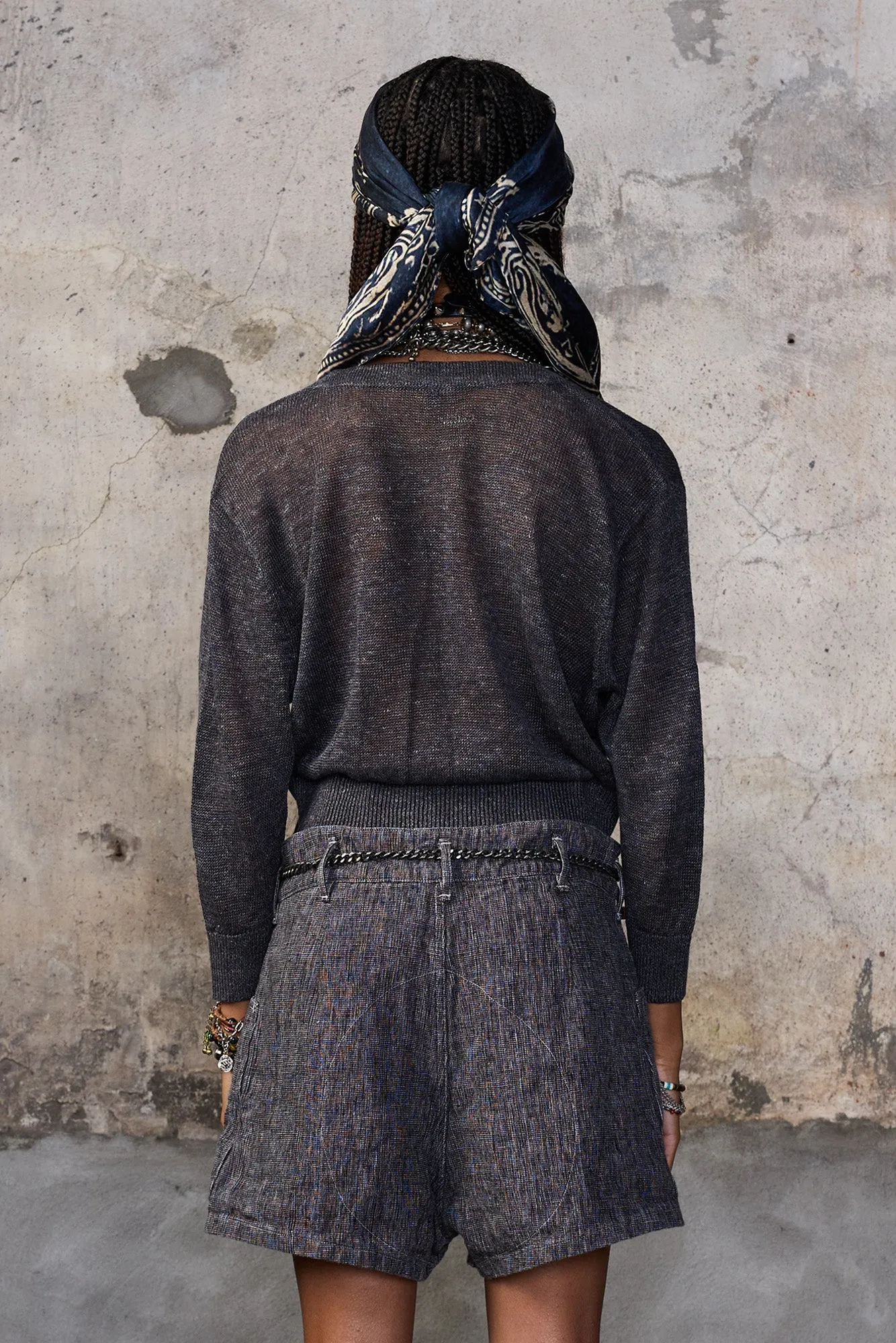 3/4 SLEEVE TWISTED FRONT CARDIGAN - CHARCOAL GREY sold by R13 product image thumbnail 3