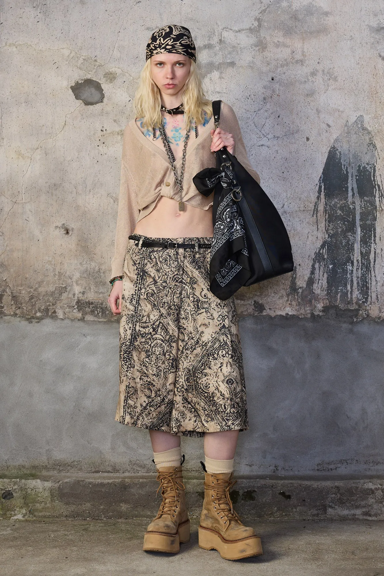 3/4 SLEEVE TWISTED FRONT CARDIGAN - LIGHT KHAKI sold by R13 product image thumbnail 2