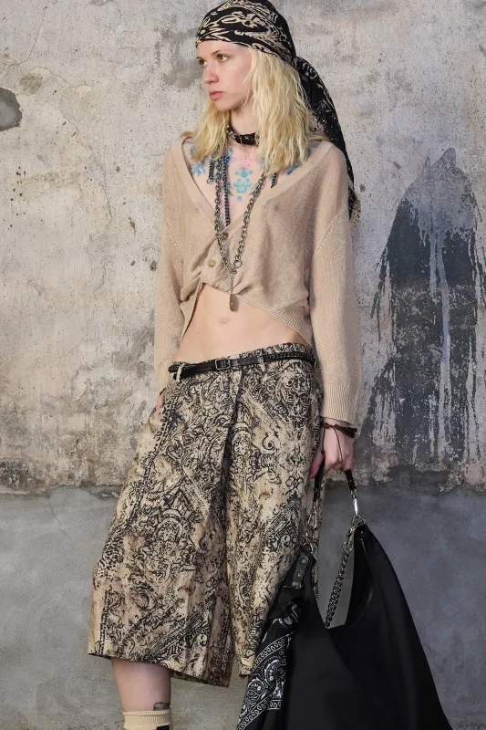 3/4 SLEEVE TWISTED FRONT CARDIGAN - LIGHT KHAKI made by R13