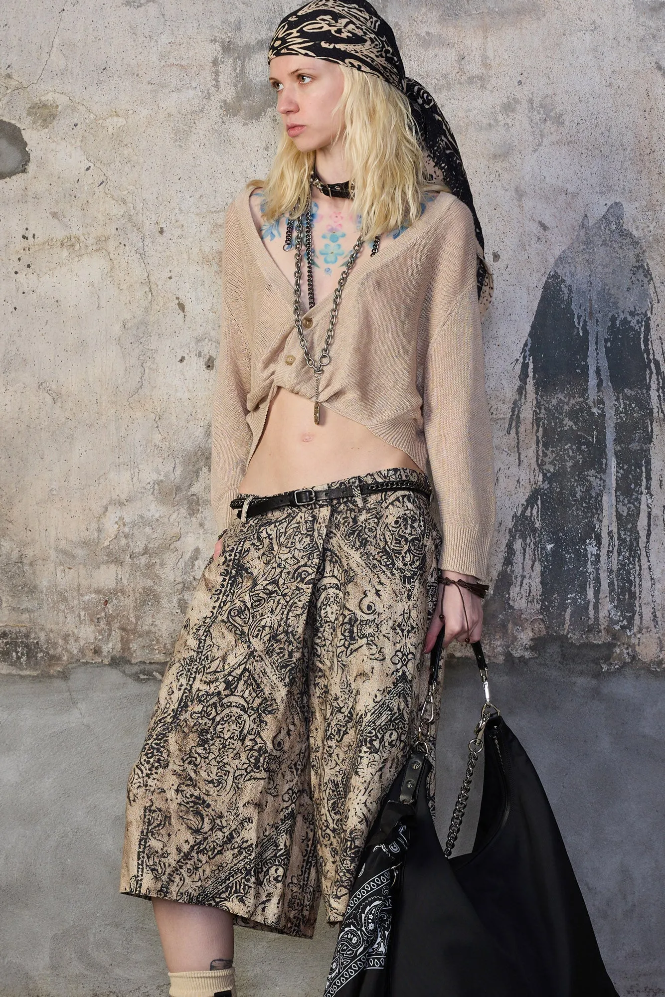 3/4 SLEEVE TWISTED FRONT CARDIGAN - LIGHT KHAKI sold by R13