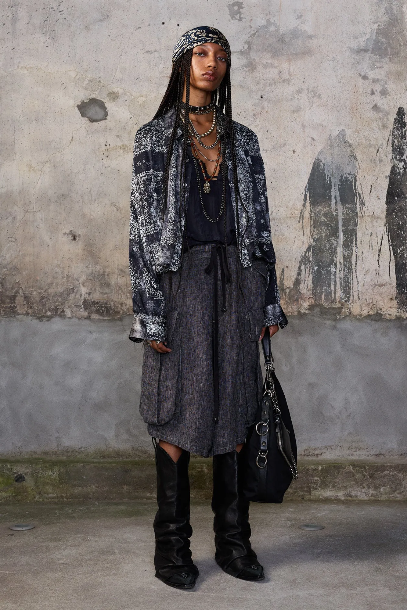 BUBBLE SHIRT WITH GATHERED YOKE - BLACK MULTI MEDALLION sold by R13 product image thumbnail 2