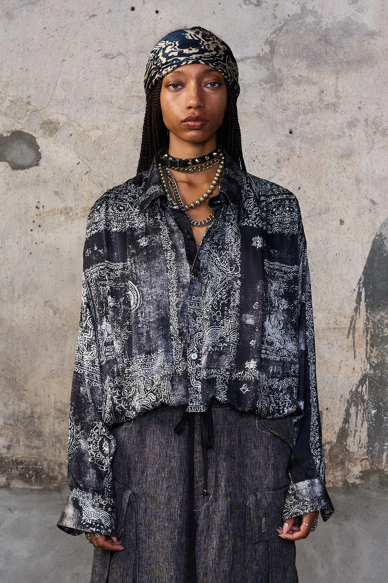 BUBBLE SHIRT WITH GATHERED YOKE - BLACK MULTI MEDALLION sold by R13 product image thumbnail 3