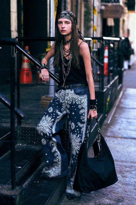 D'ARCY FLARE JEAN - BLUE BANDANA APPLIQUE made by R13