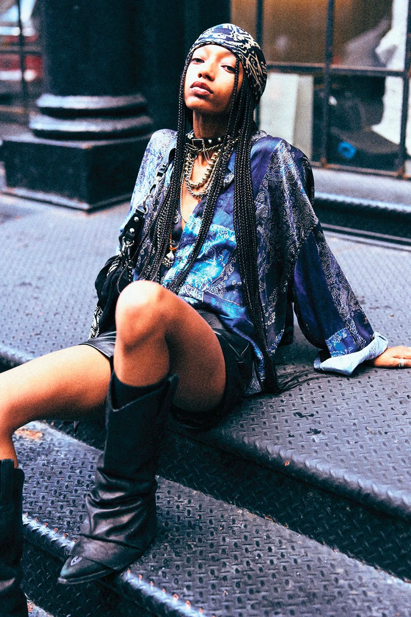 DROP NECK SHIRT - BLUE MULTI BANDANA PRINT sold by R13