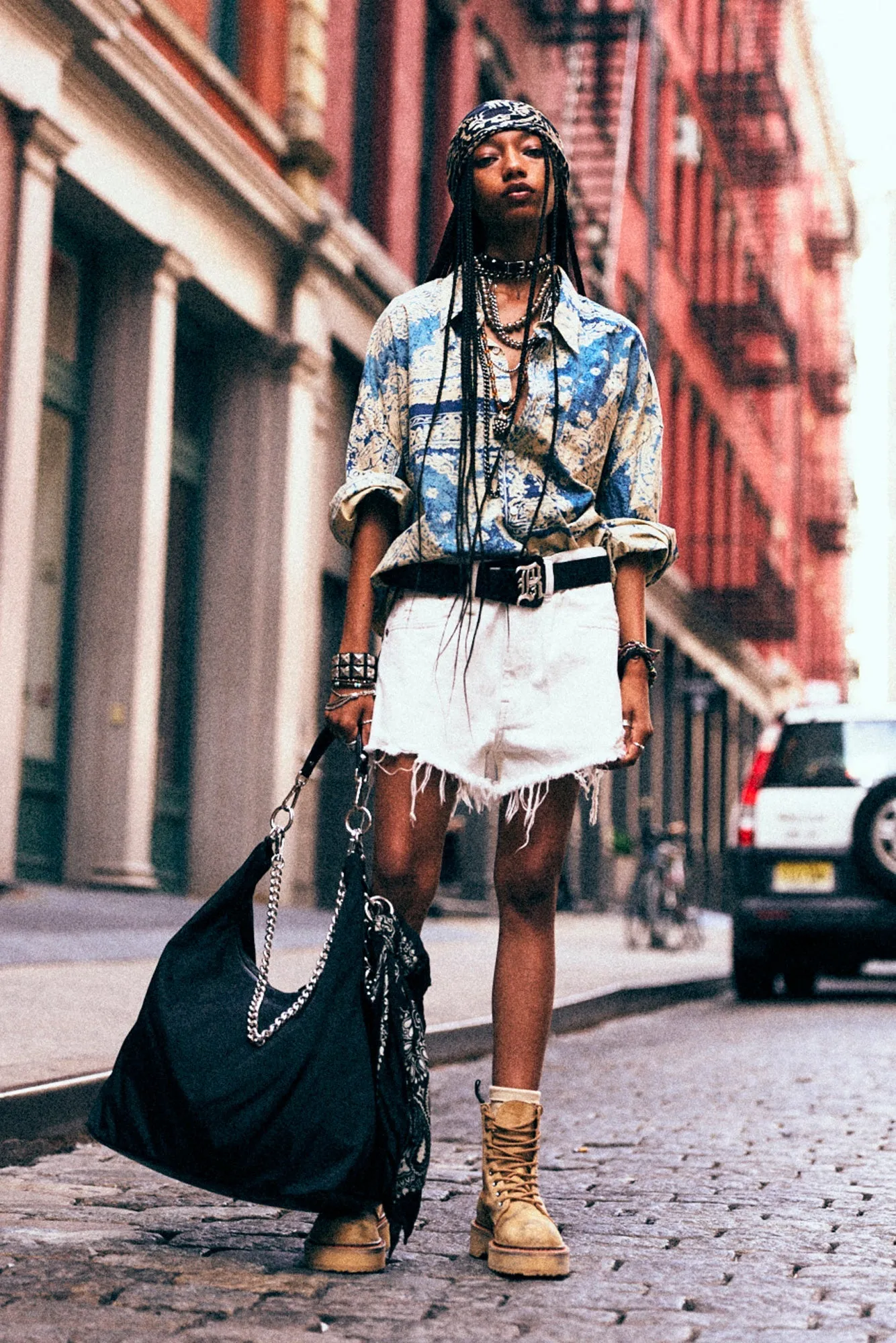 DROP NECK SHIRT - BLUE FOUR BANDANA PRINT sold by R13 product image thumbnail 2