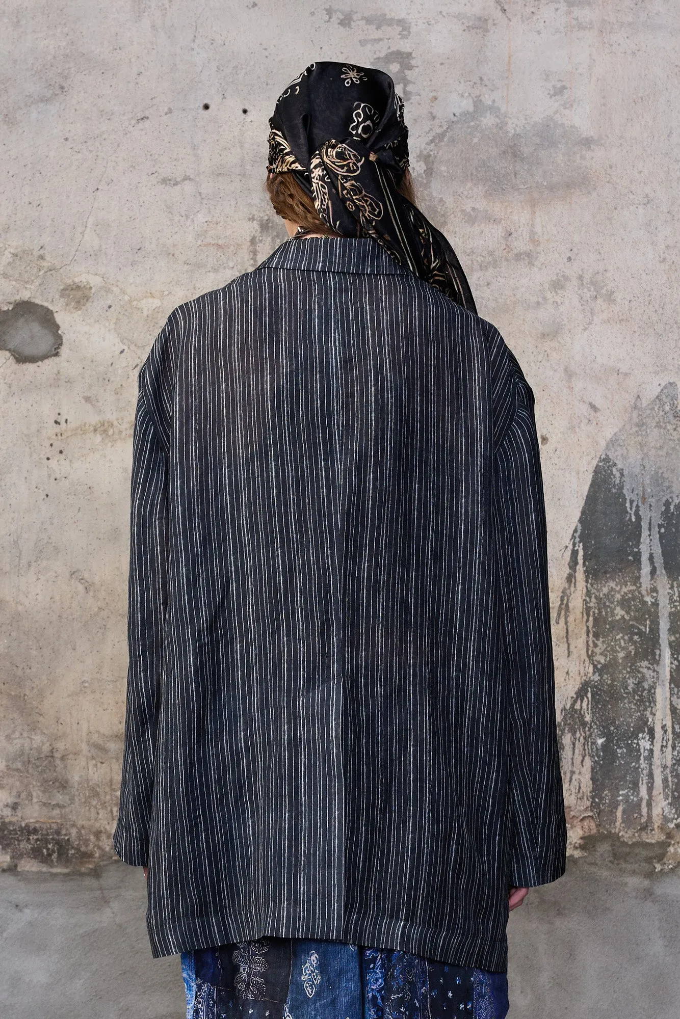 ELONGATED OVERSIZED RAGGED BLAZER - DARK GREY STRIPE sold by R13 product image thumbnail 4