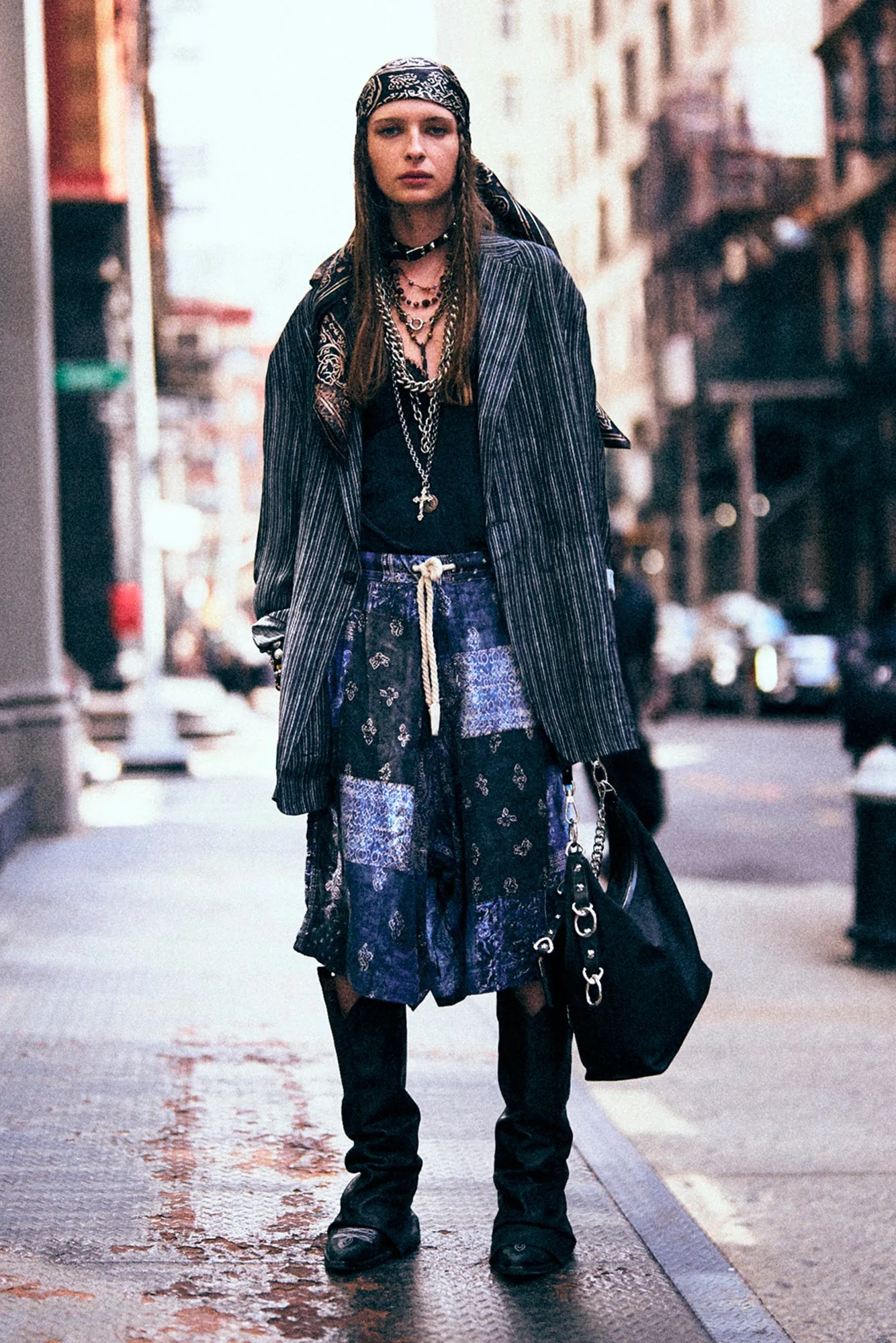 ELONGATED OVERSIZED RAGGED BLAZER - DARK GREY STRIPE sold by R13 product image thumbnail 2