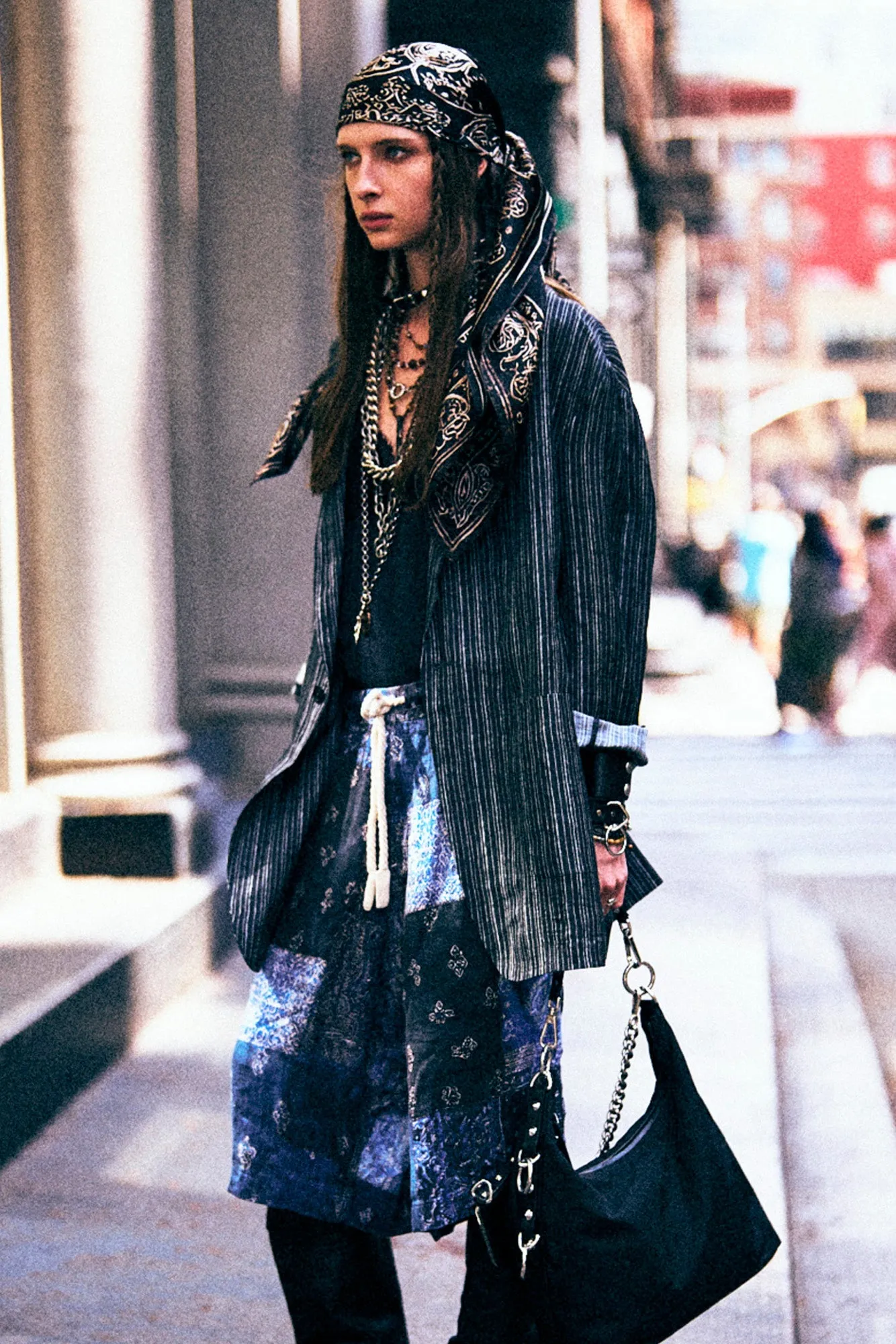 ELONGATED OVERSIZED RAGGED BLAZER - DARK GREY STRIPE sold by R13