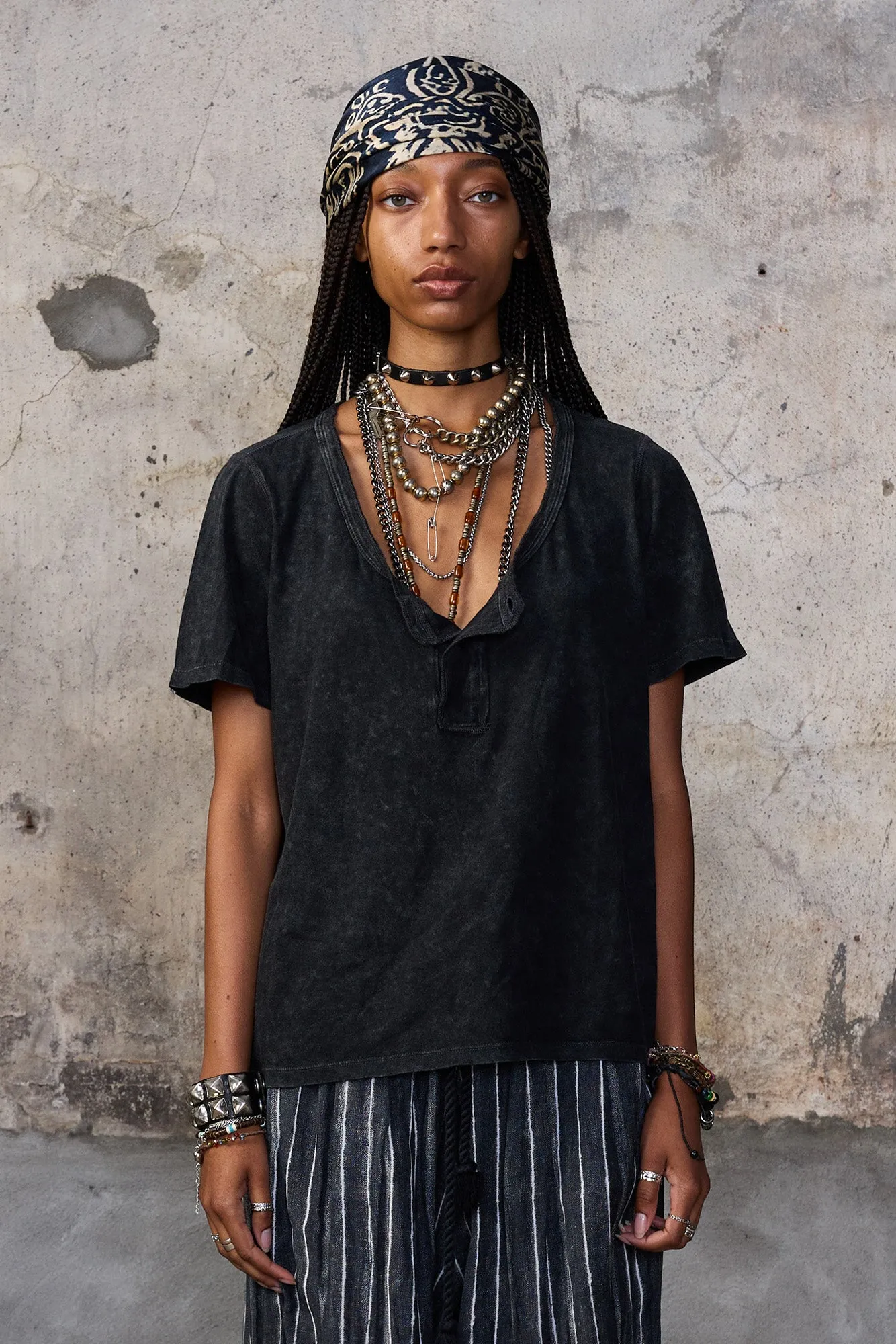 LOW NECK HENLEY TEE - DARK ACID GREY sold by R13 product image thumbnail 3