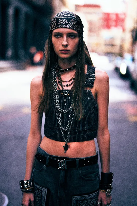 OVERALL BUSTIER - BROWN STRIPE made by R13