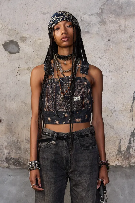 OVERALL BUSTIER - BLACK BANDANA made by R13