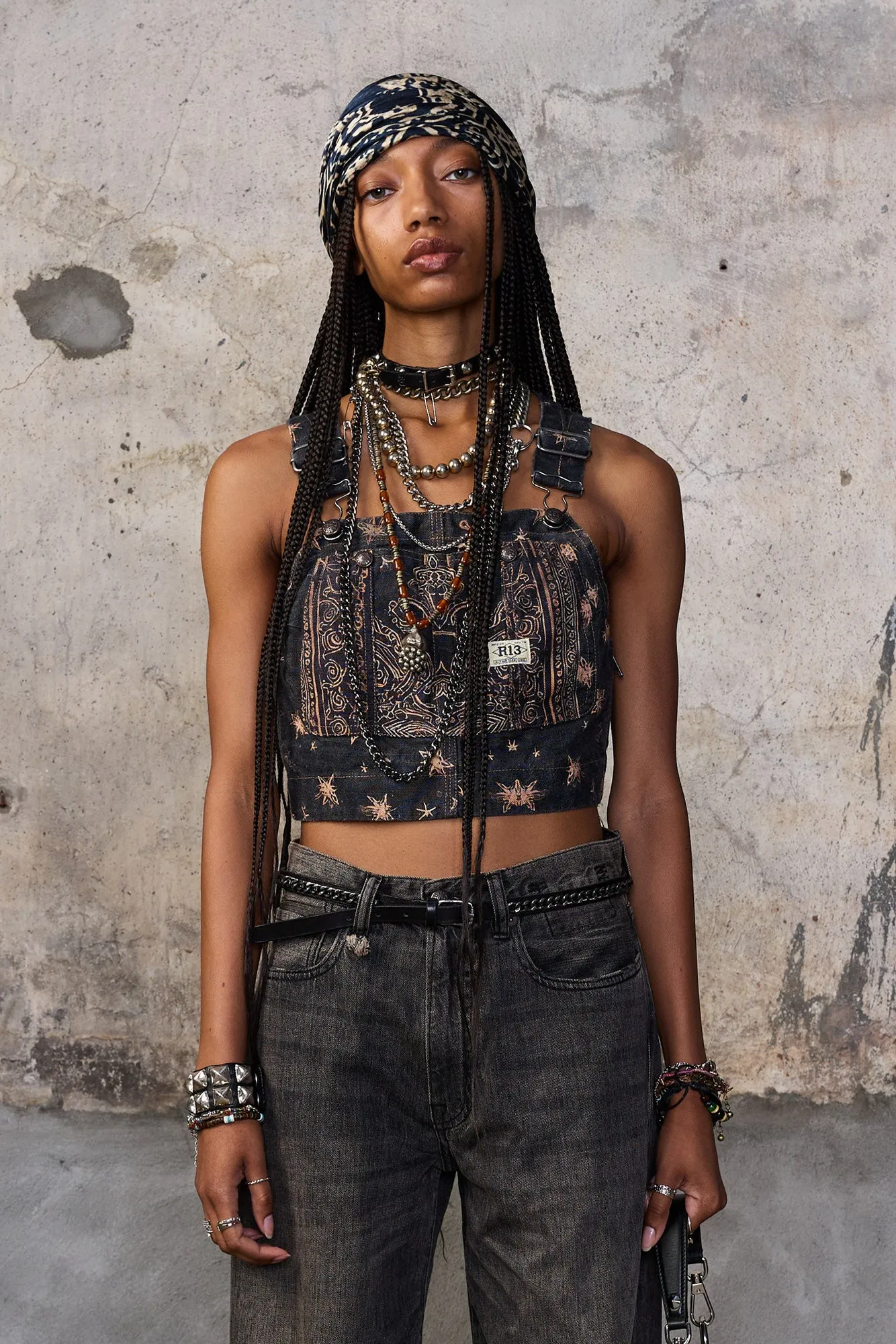 OVERALL BUSTIER - BLACK BANDANA sold by R13