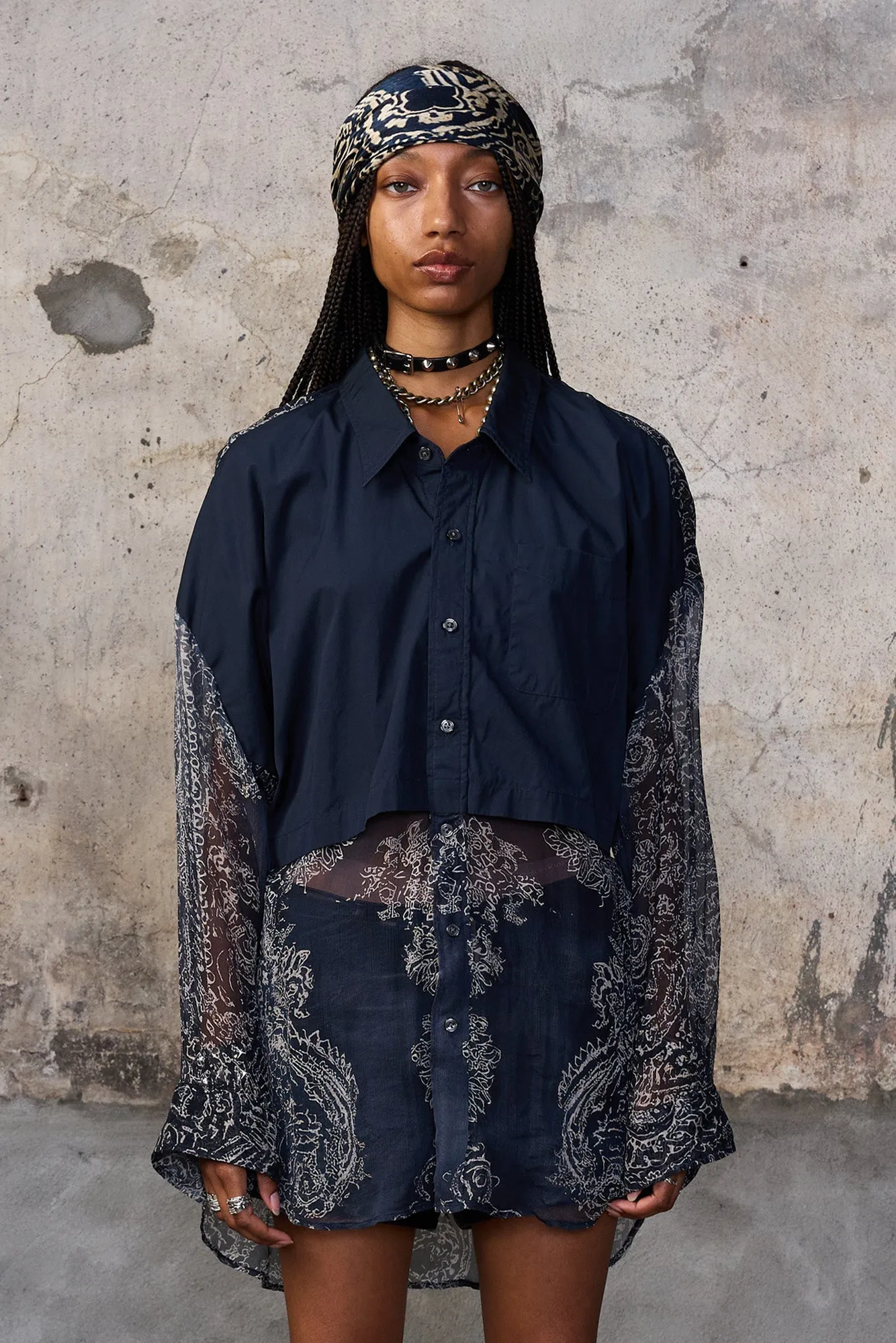 Overlay Drop Neck Shirt - Navy Blue Abstract Bandana sold by R13 product image thumbnail 4
