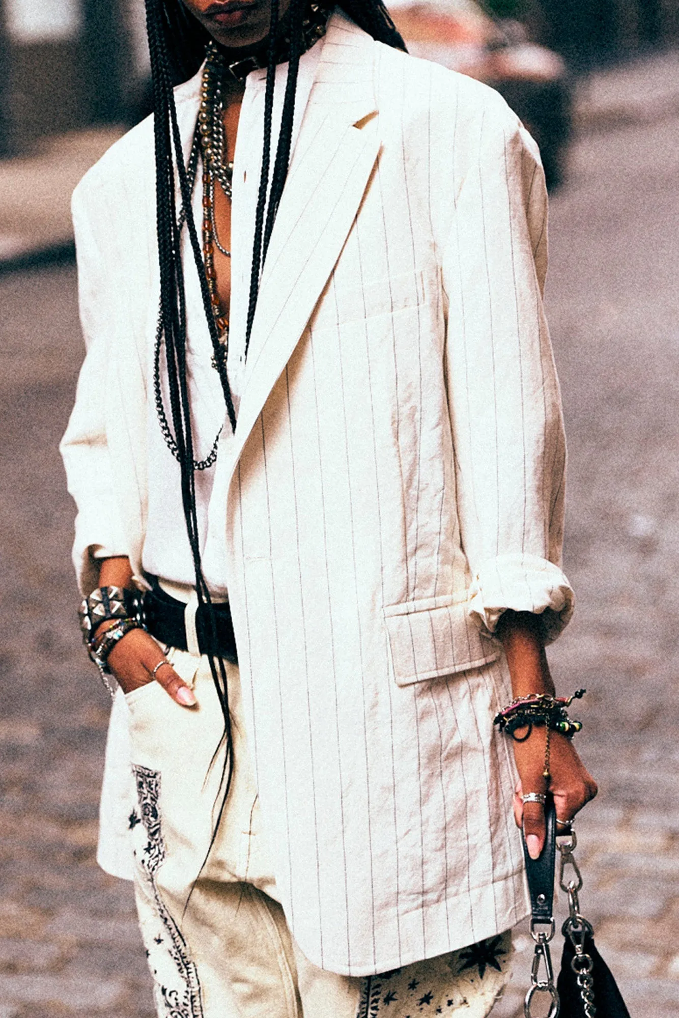 OVERSIZED RAGGED BLAZER - WHITE MINI STRIPE sold by R13 product image thumbnail 3