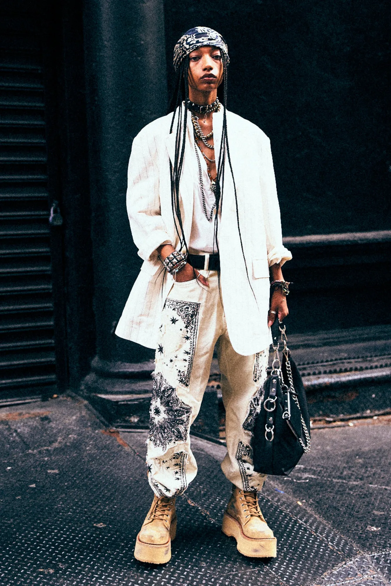 OVERSIZED RAGGED BLAZER - WHITE MINI STRIPE sold by R13 product image thumbnail 2