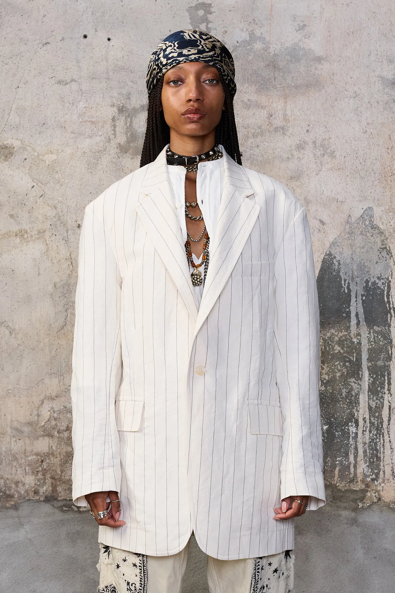 OVERSIZED RAGGED BLAZER - WHITE MINI STRIPE sold by R13 product image thumbnail 4