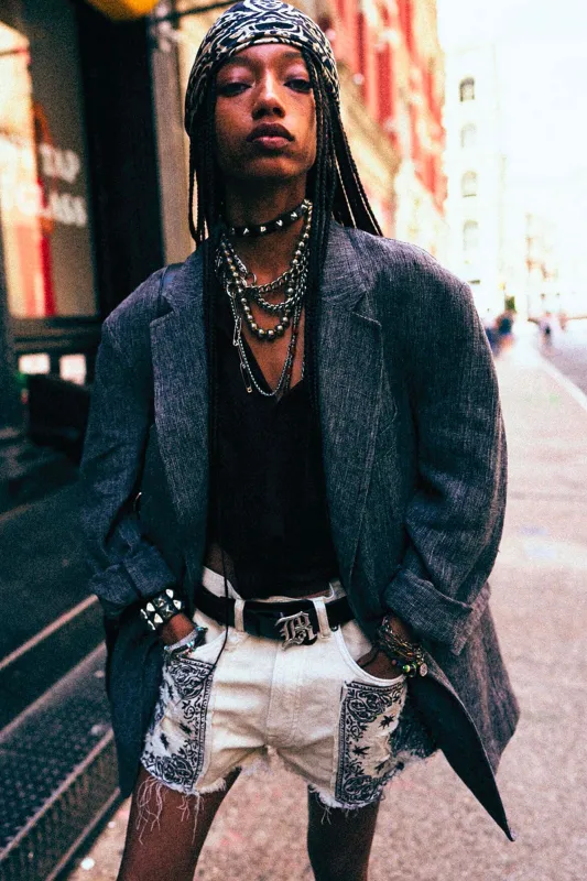 OVERSIZED RAGGED BLAZER - DARK GREY MICRO STRIPE made by R13