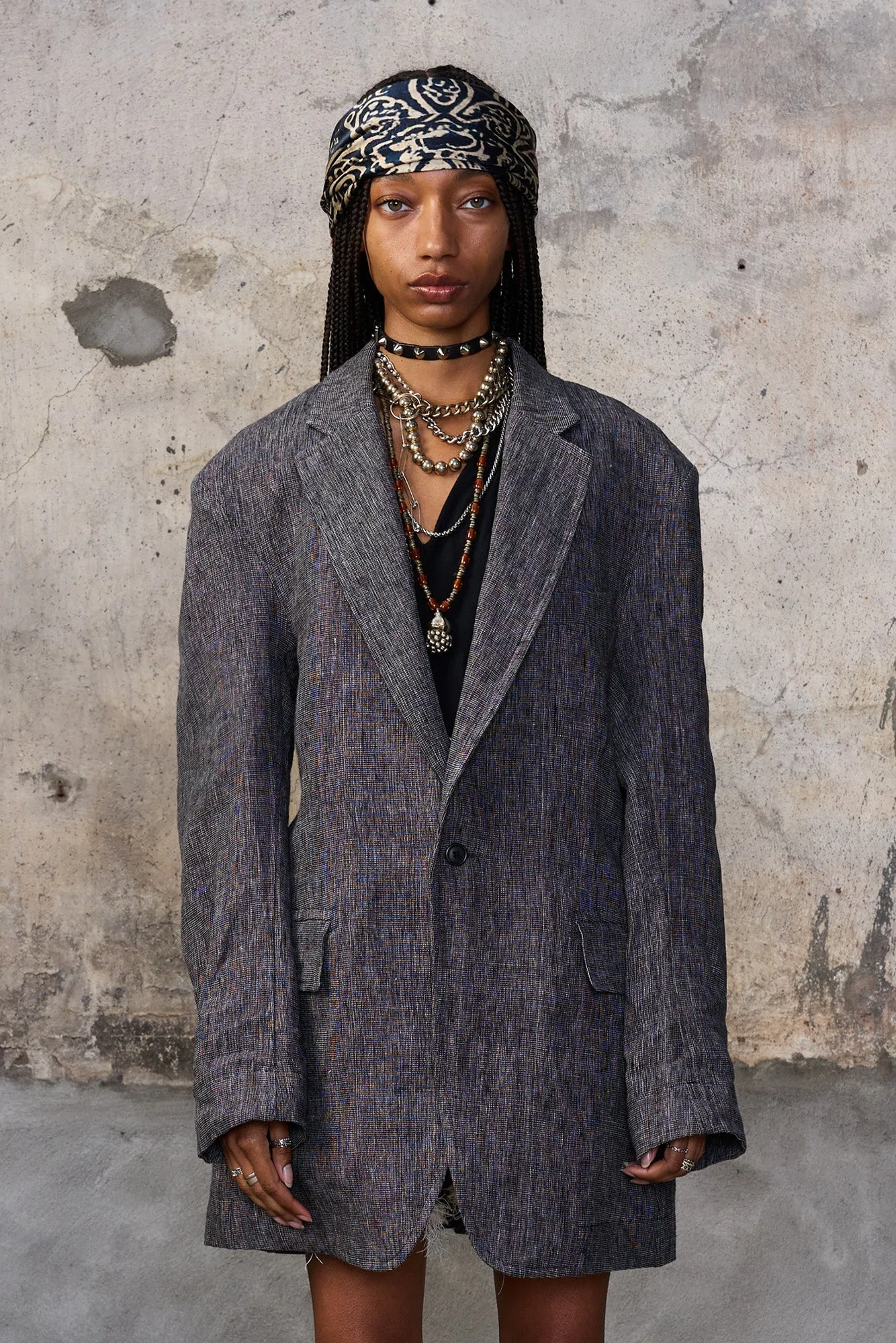 Oversized Ragged Blazer - Dark Grey Micro Stripe sold by R13 product image thumbnail 3