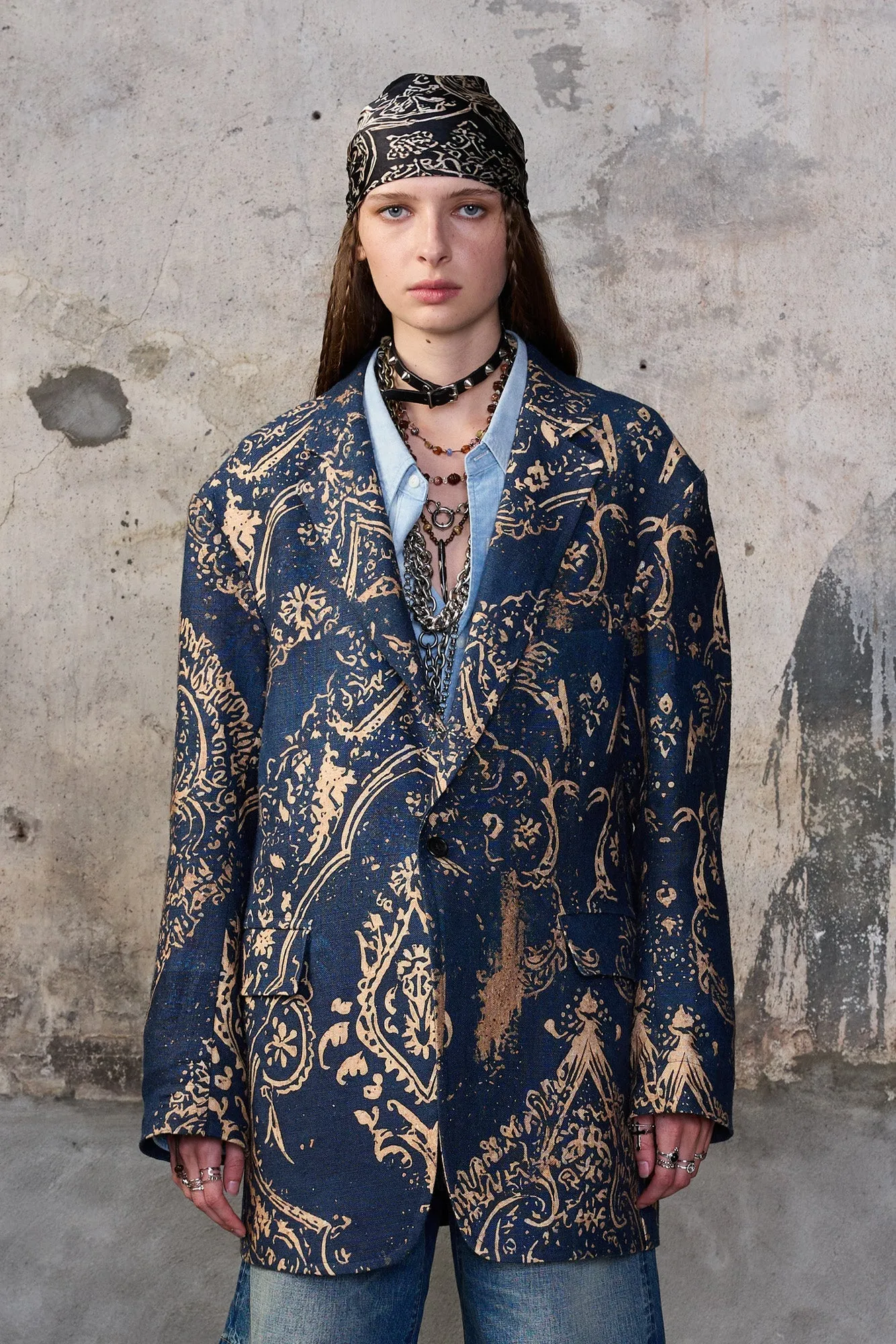 OVERSIZED RAGGED BLAZER - BLUE BANDANA sold by R13 product image thumbnail 4