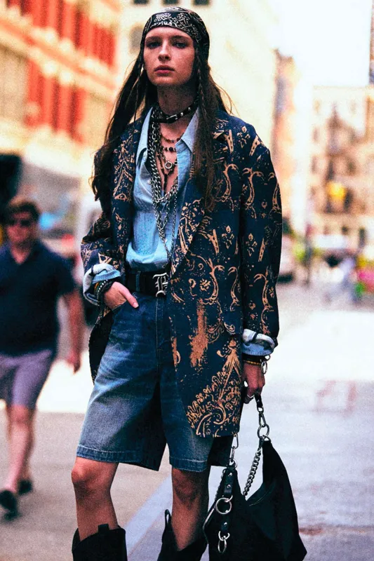 OVERSIZED RAGGED BLAZER - BLUE BANDANA made by R13