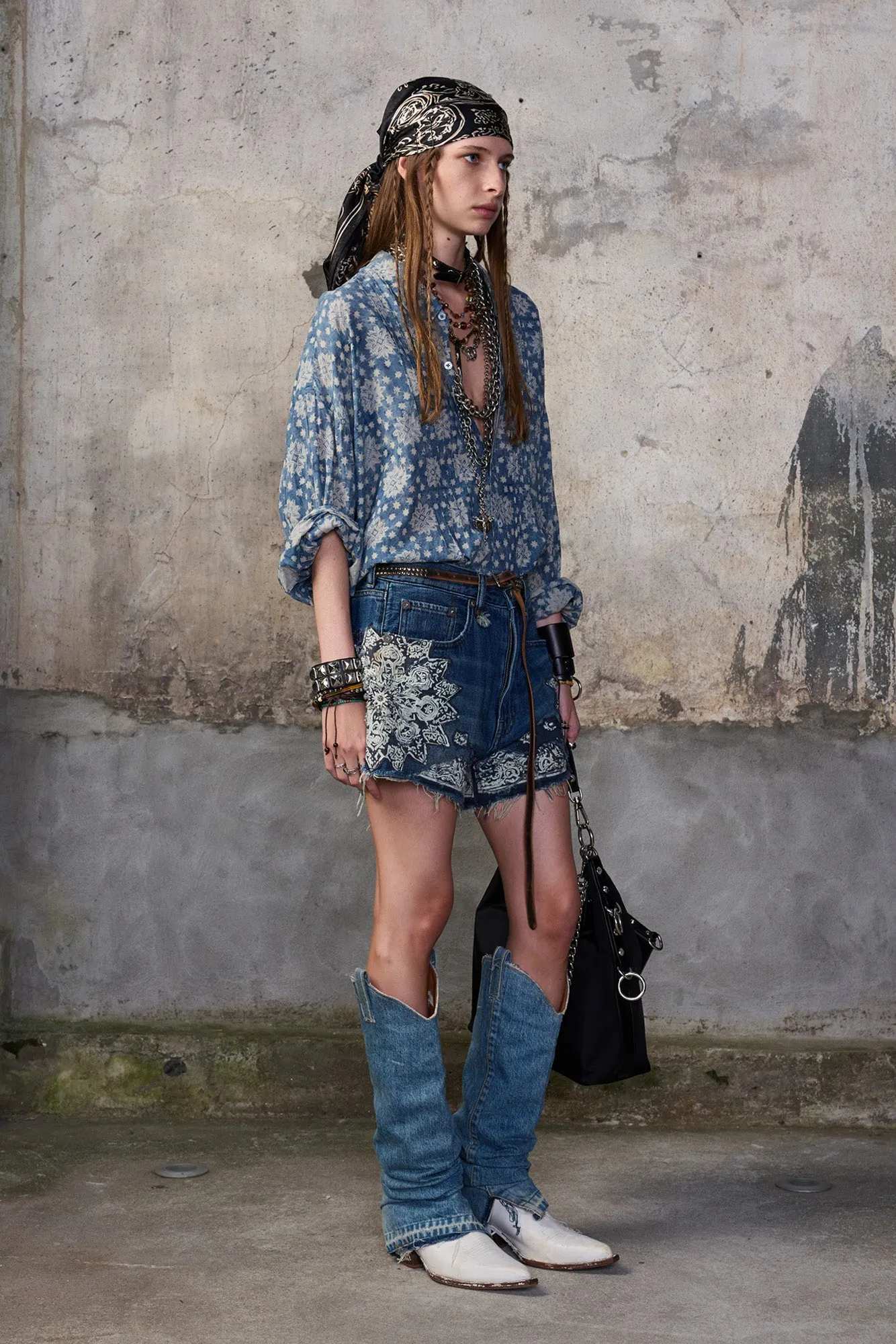 PINTUCK DROP NECK SHIRT - BLUE INDIGO MEDALLION sold by R13 product image thumbnail 2