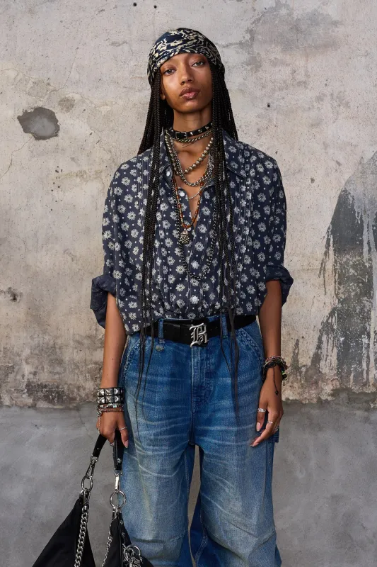 PINTUCK DROPNECK SHIRT - AIRY INDIGO BLOSSOM made by R13