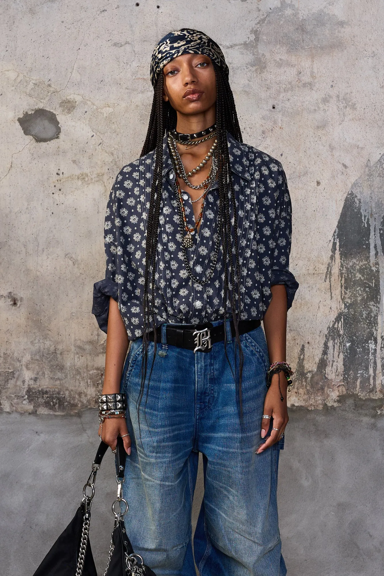 PINTUCK DROPNECK SHIRT - AIRY INDIGO BLOSSOM sold by R13