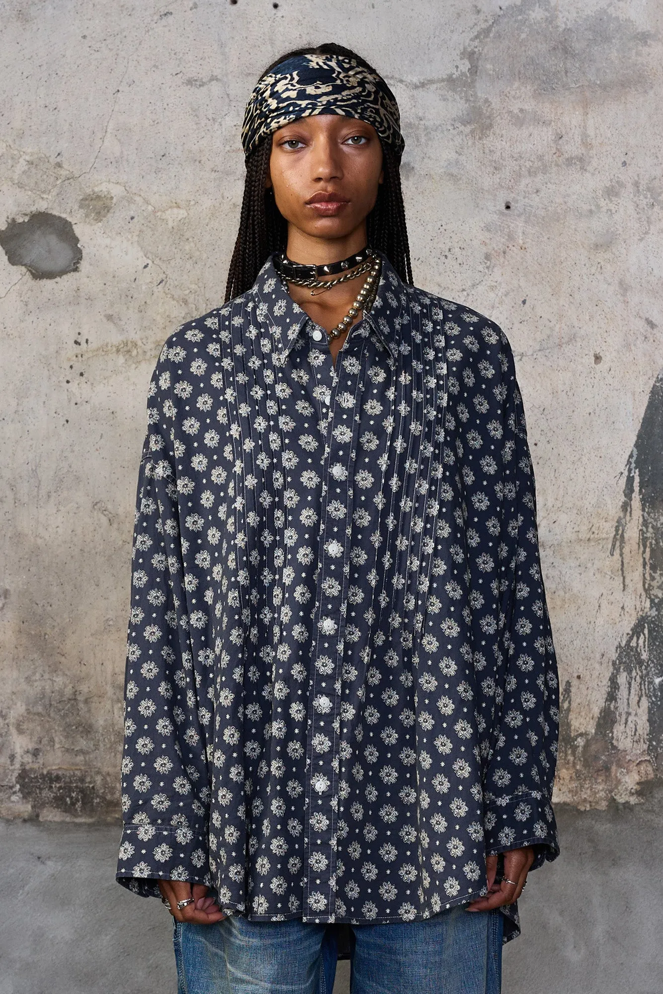 PINTUCK DROPNECK SHIRT - AIRY INDIGO BLOSSOM sold by R13 product image thumbnail 4
