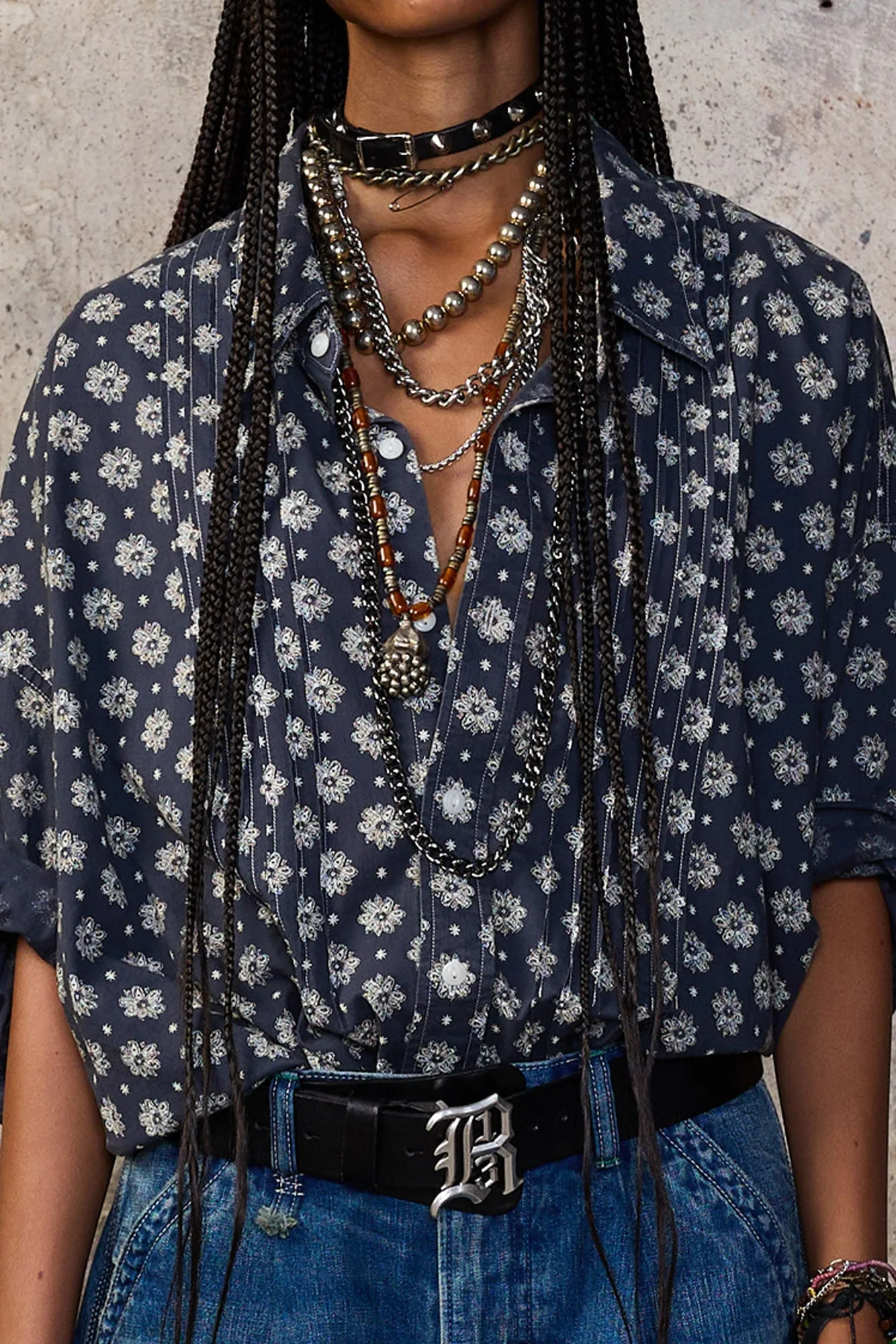 PINTUCK DROPNECK SHIRT - AIRY INDIGO BLOSSOM sold by R13 product image thumbnail 3