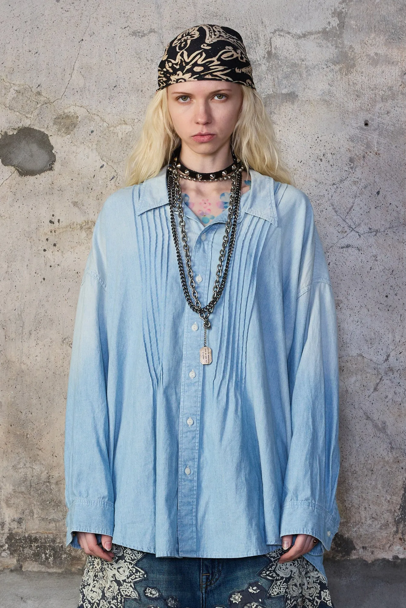 PINTUCK DROPNECK SHIRT - WORN BLUE CHAMBRAY sold by R13 product image thumbnail 4