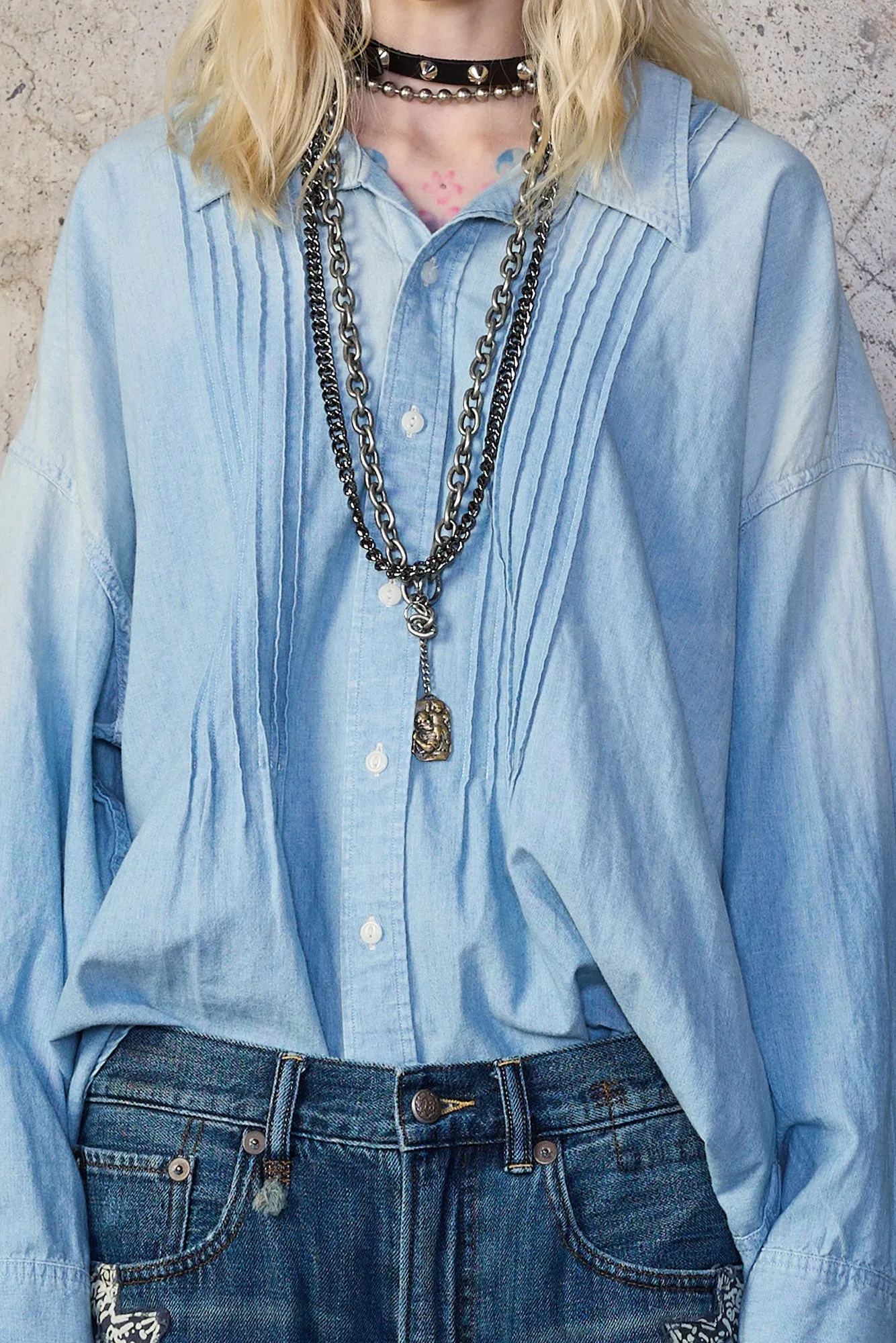 PINTUCK DROPNECK SHIRT - WORN BLUE CHAMBRAY sold by R13 product image thumbnail 3