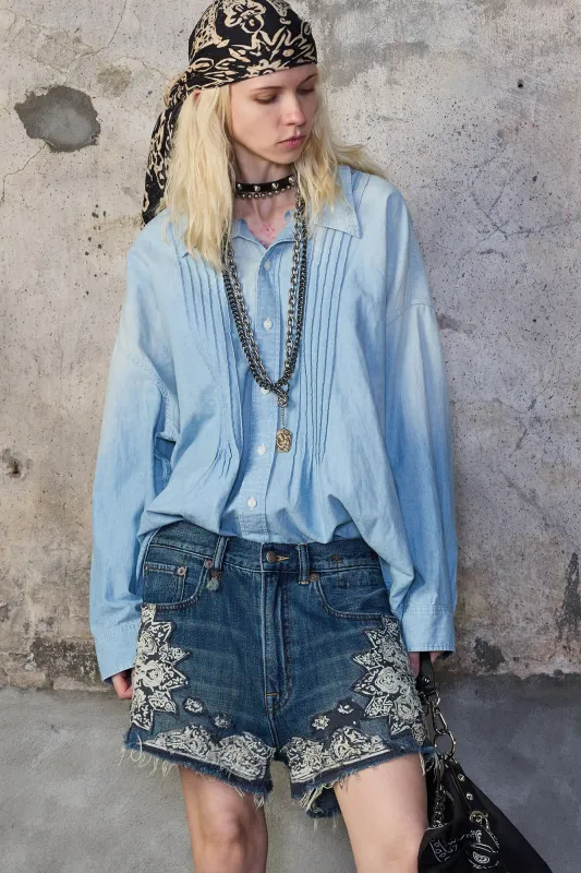 PINTUCK DROPNECK SHIRT - WORN BLUE CHAMBRAY made by R13