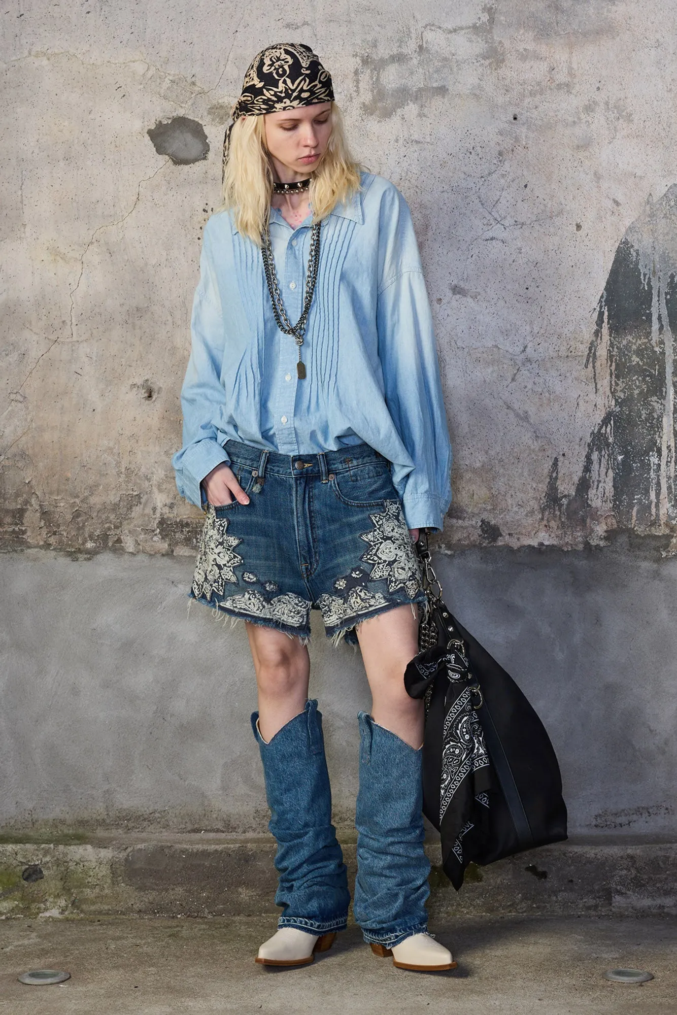 PINTUCK DROPNECK SHIRT - WORN BLUE CHAMBRAY sold by R13 product image thumbnail 2